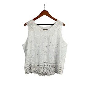 White Embroidered Sleeveless Top XL By Dancing Gecko Hawaii Cotton